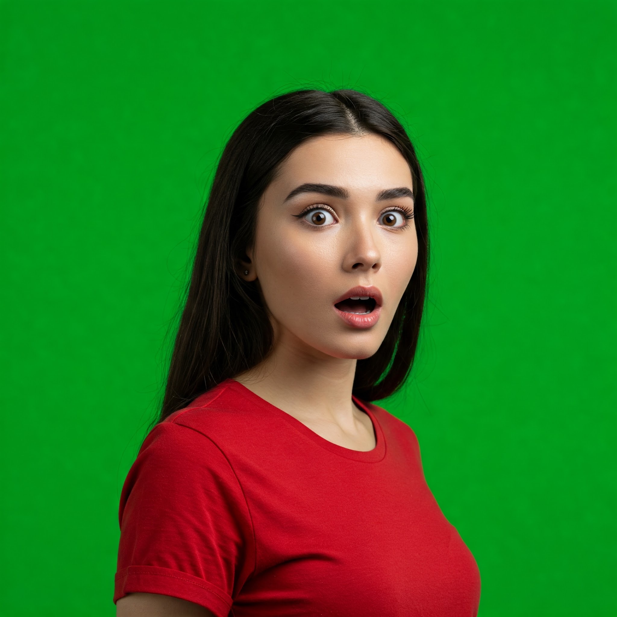 photo of Shocked Young Woman with Wide Eyes Against Green Screen
